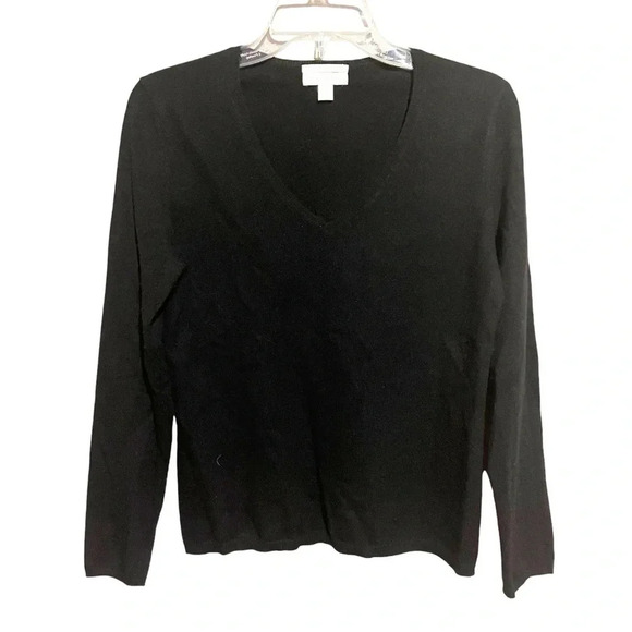 Charter Club Cashmere Sweater Womens Medium Black Long Sleeve Pullover V-Neck - Picture 1 of 7